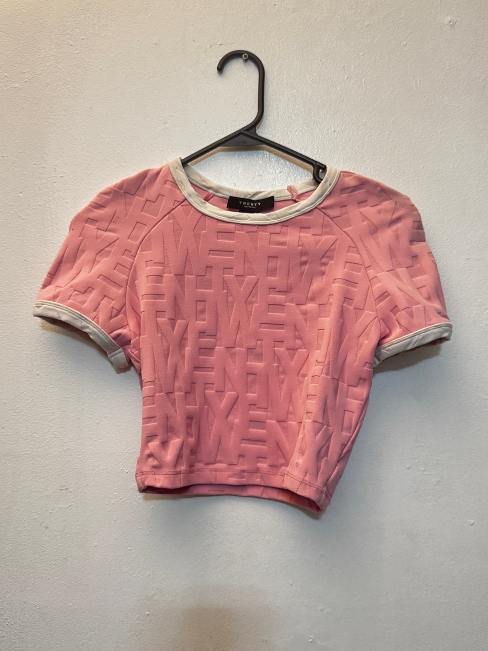 Twenty Pink Embossed Short Sleeve Crop Top with Contrast Trim